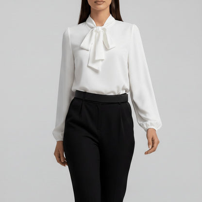 Women's Blouse | Bow Tie Neck Puff Sleeve