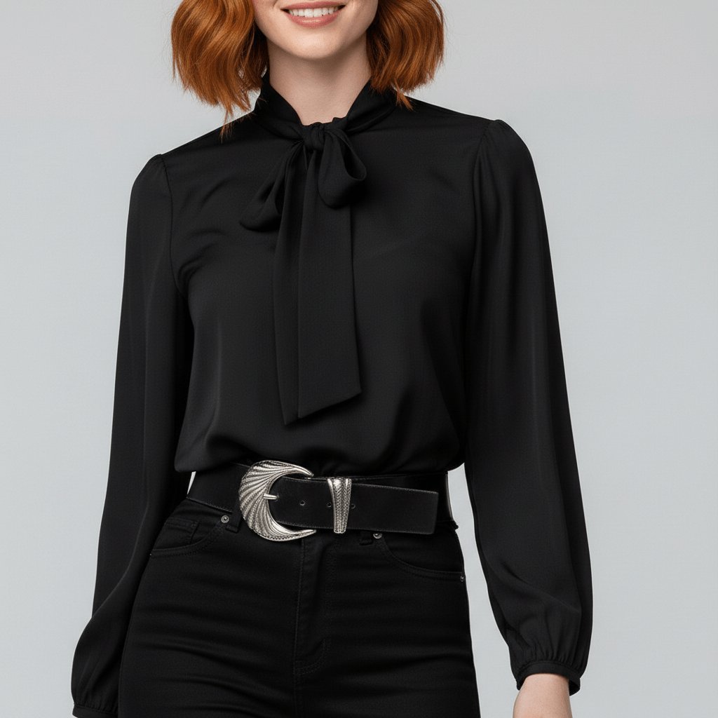 Women's Blouse | Bow Tie Neck Puff Sleeve