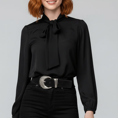 Women's Blouse | Bow Tie Neck Puff Sleeve