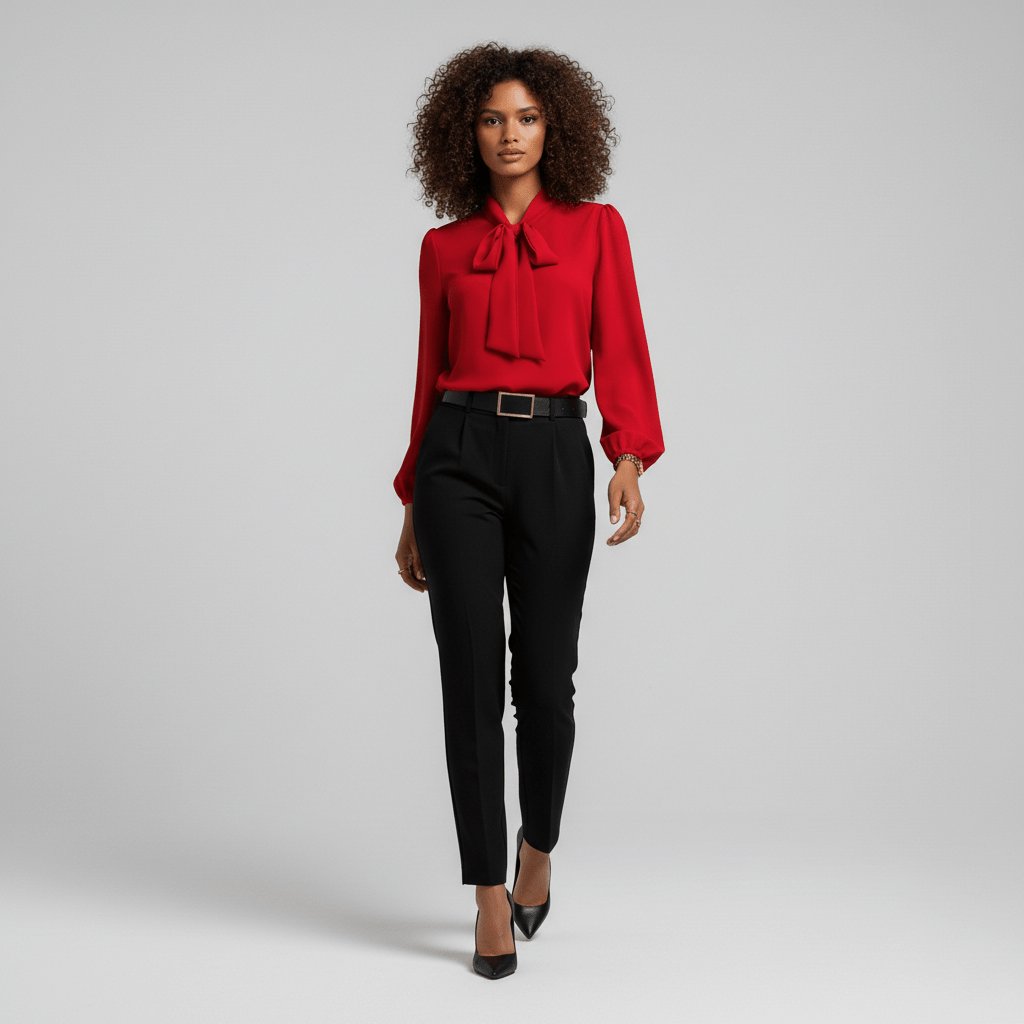 Women's Blouse | Bow Tie Neck Puff Sleeve