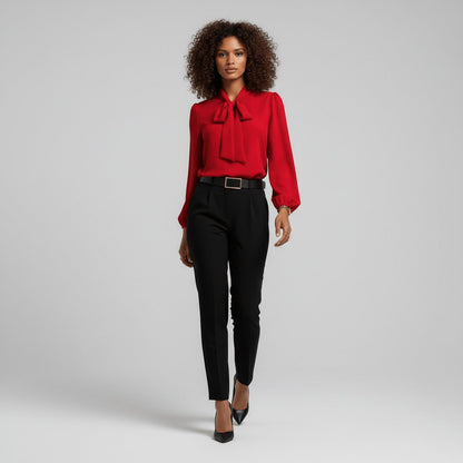 Women's Blouse | Bow Tie Neck Puff Sleeve