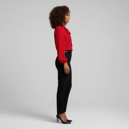 Women's Blouse | Bow Tie Neck Puff Sleeve