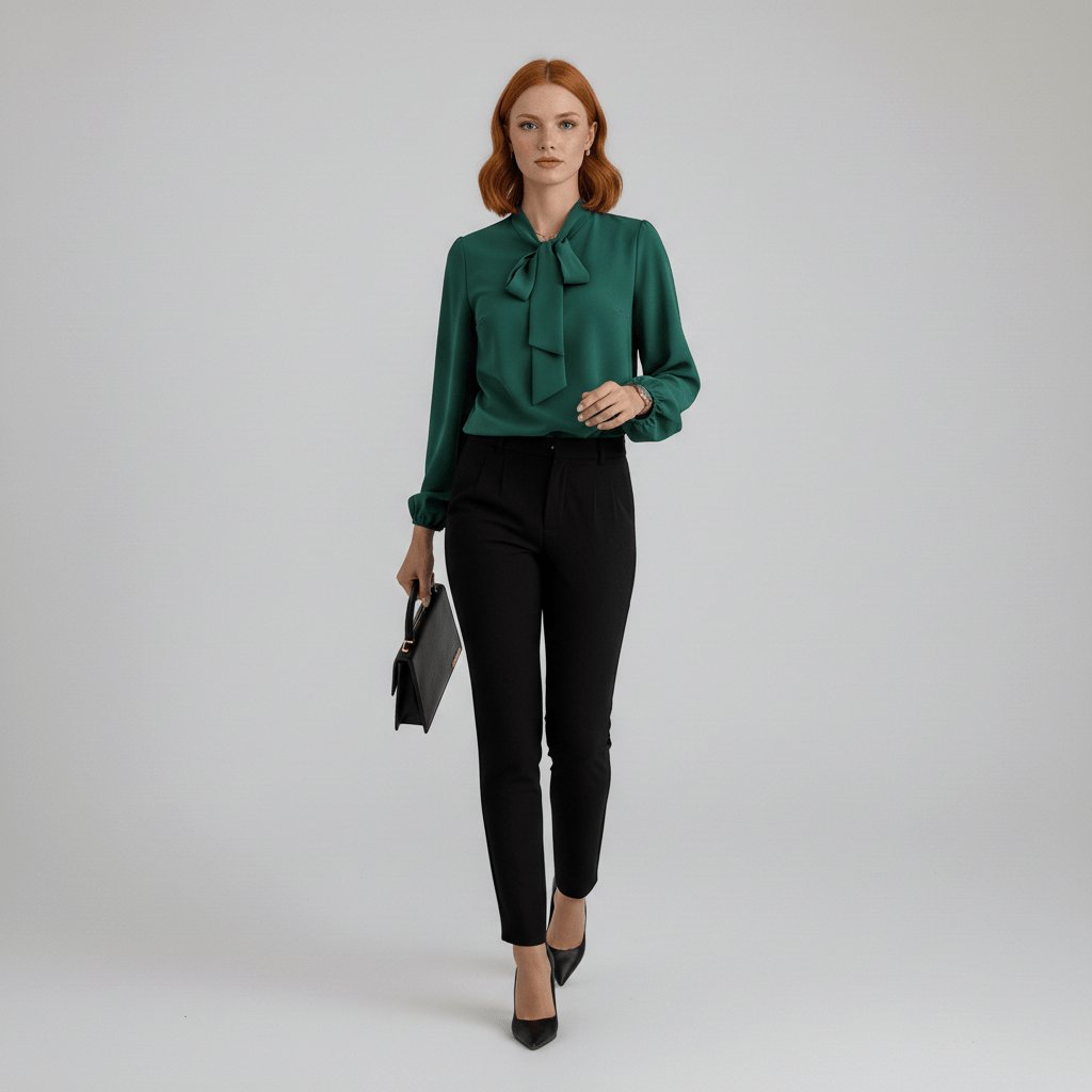 Women's Blouse | Bow Tie Neck Puff Sleeve