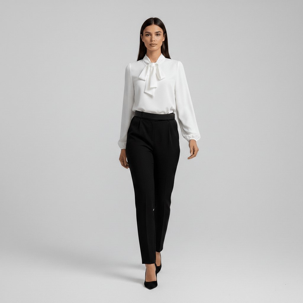 Women's Blouse | Bow Tie Neck Puff Sleeve