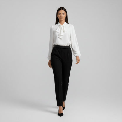 Women's Blouse | Bow Tie Neck Puff Sleeve