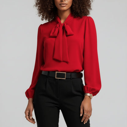 Women's Blouse | Bow Tie Neck Puff Sleeve