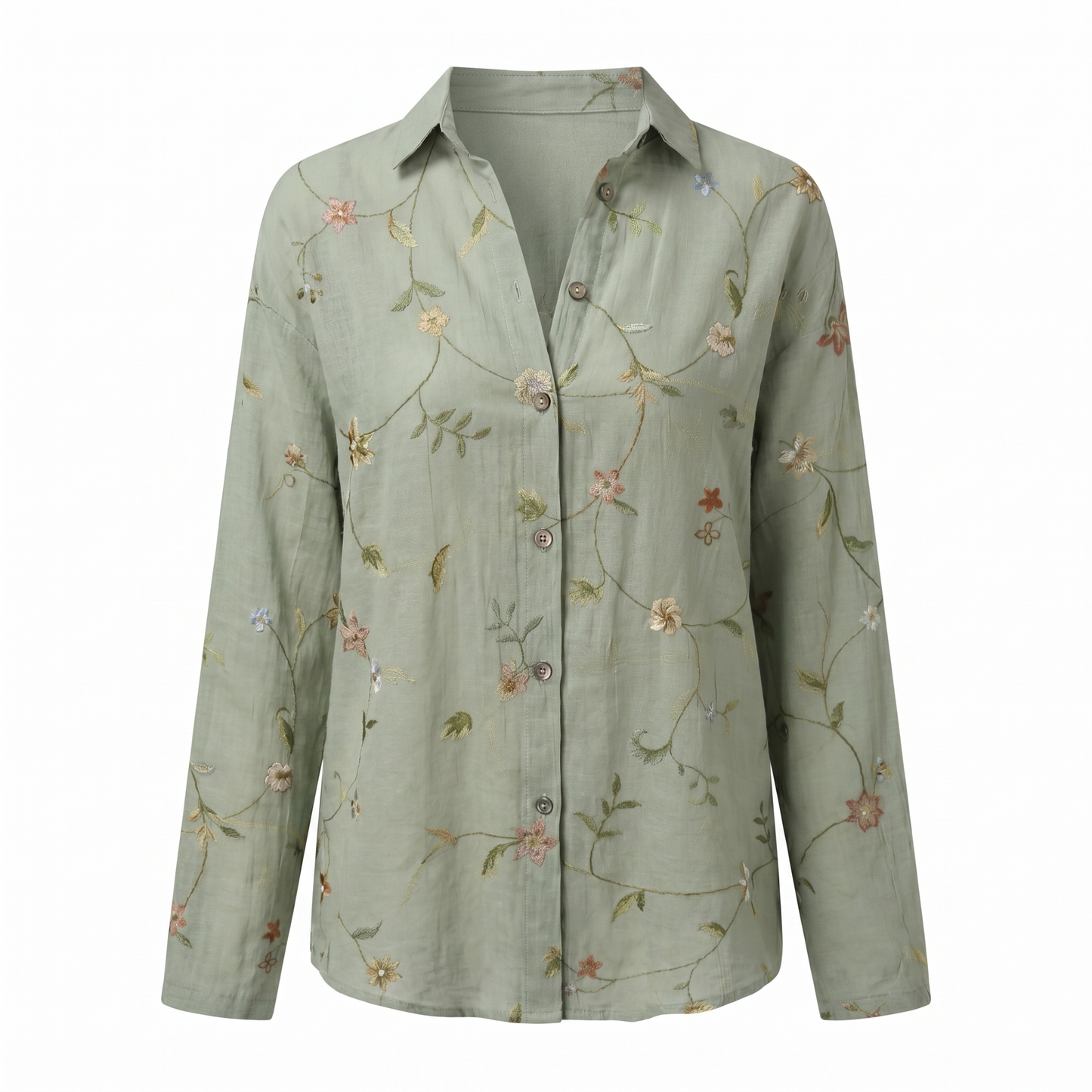 Women's Blouse | Floral Print Button-Front with Split V-Neck