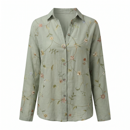 Women's Blouse | Floral Print Button-Front with Split V-Neck