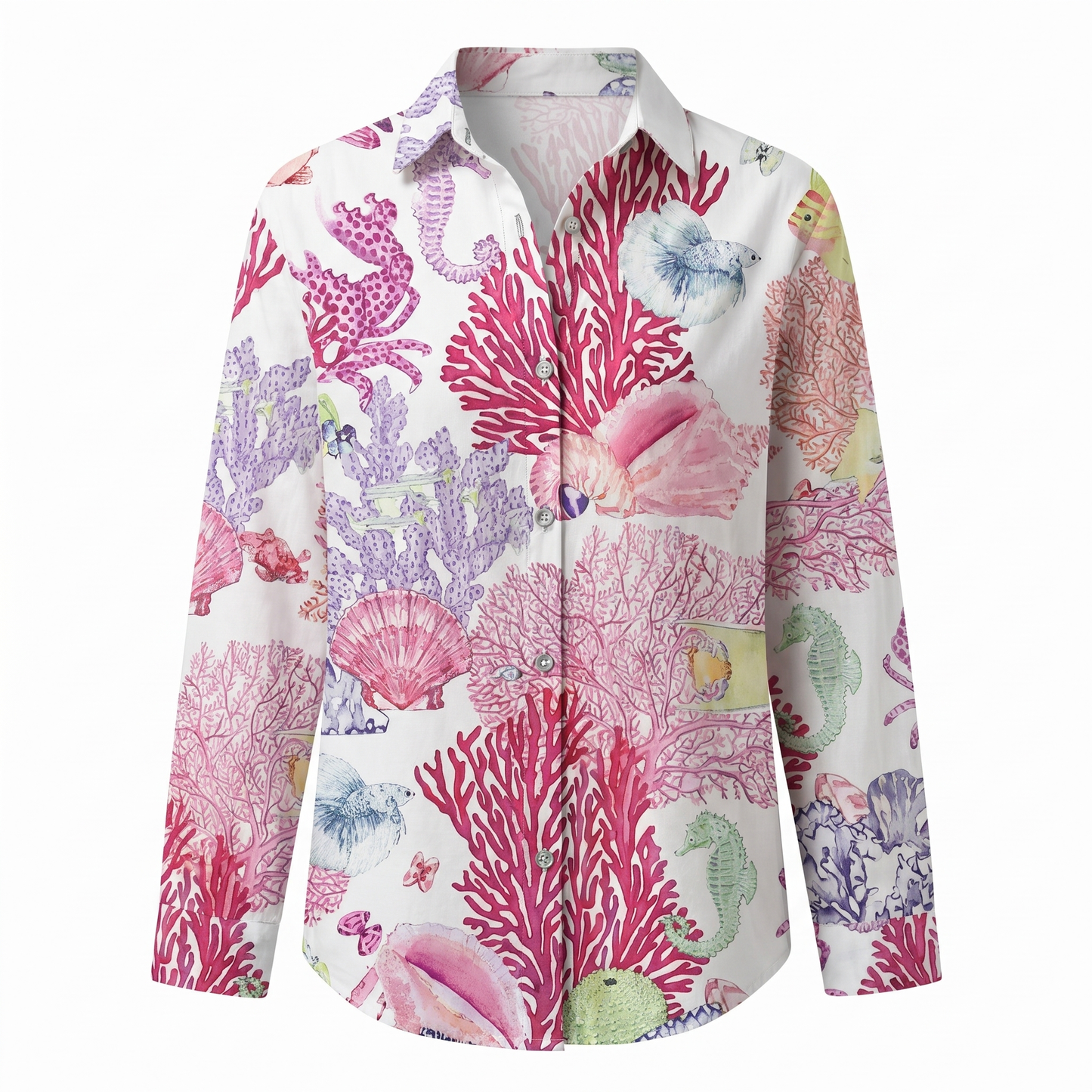 Women's Blouse | Floral Print Button-Front with Split V-Neck