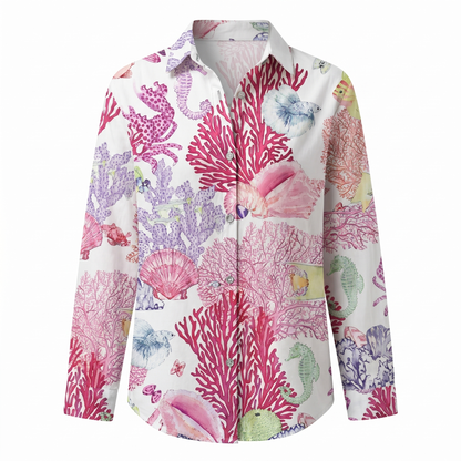 Women's Blouse | Floral Print Button-Front with Split V-Neck