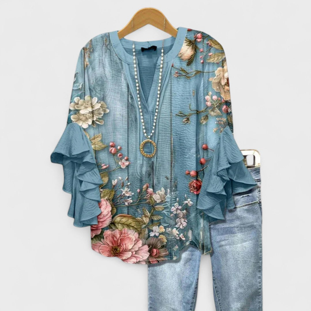 Women's Blouse | Floral Print & Feminine Ruffle Detail