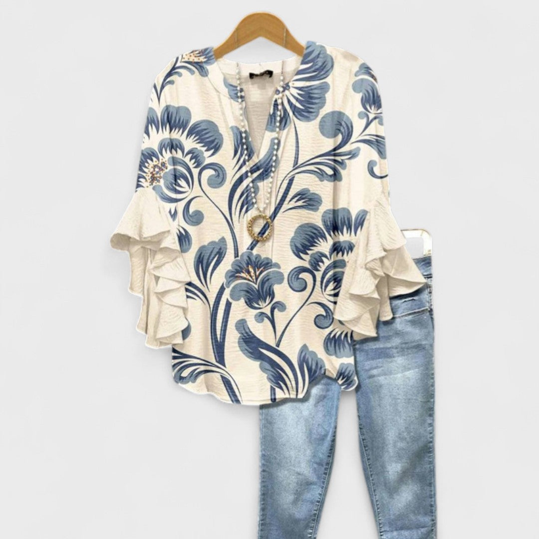 Women's Blouse | Floral Print & Feminine Ruffle Detail