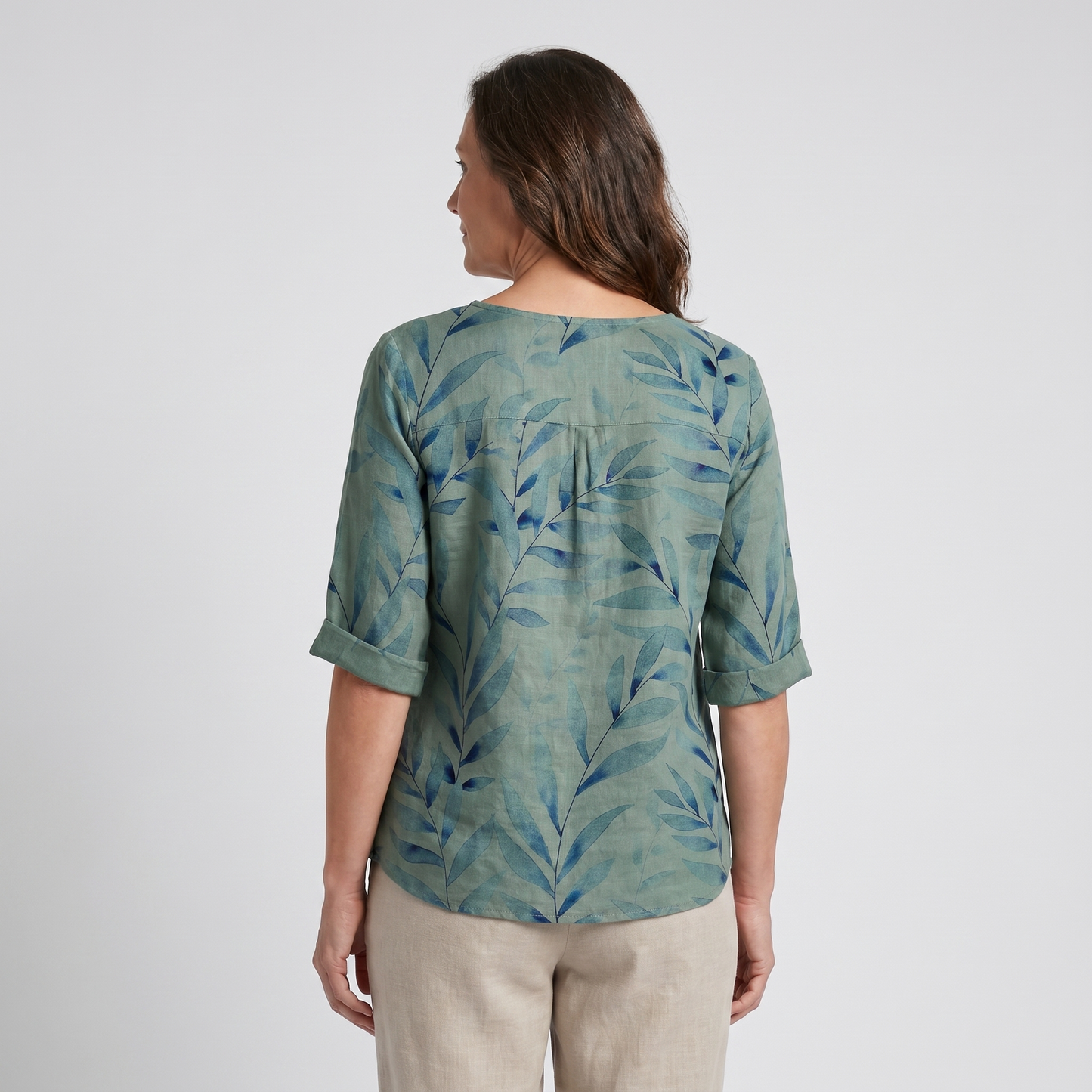Women's Blouse | Leaf Print Asymmetric Button with Round Neck