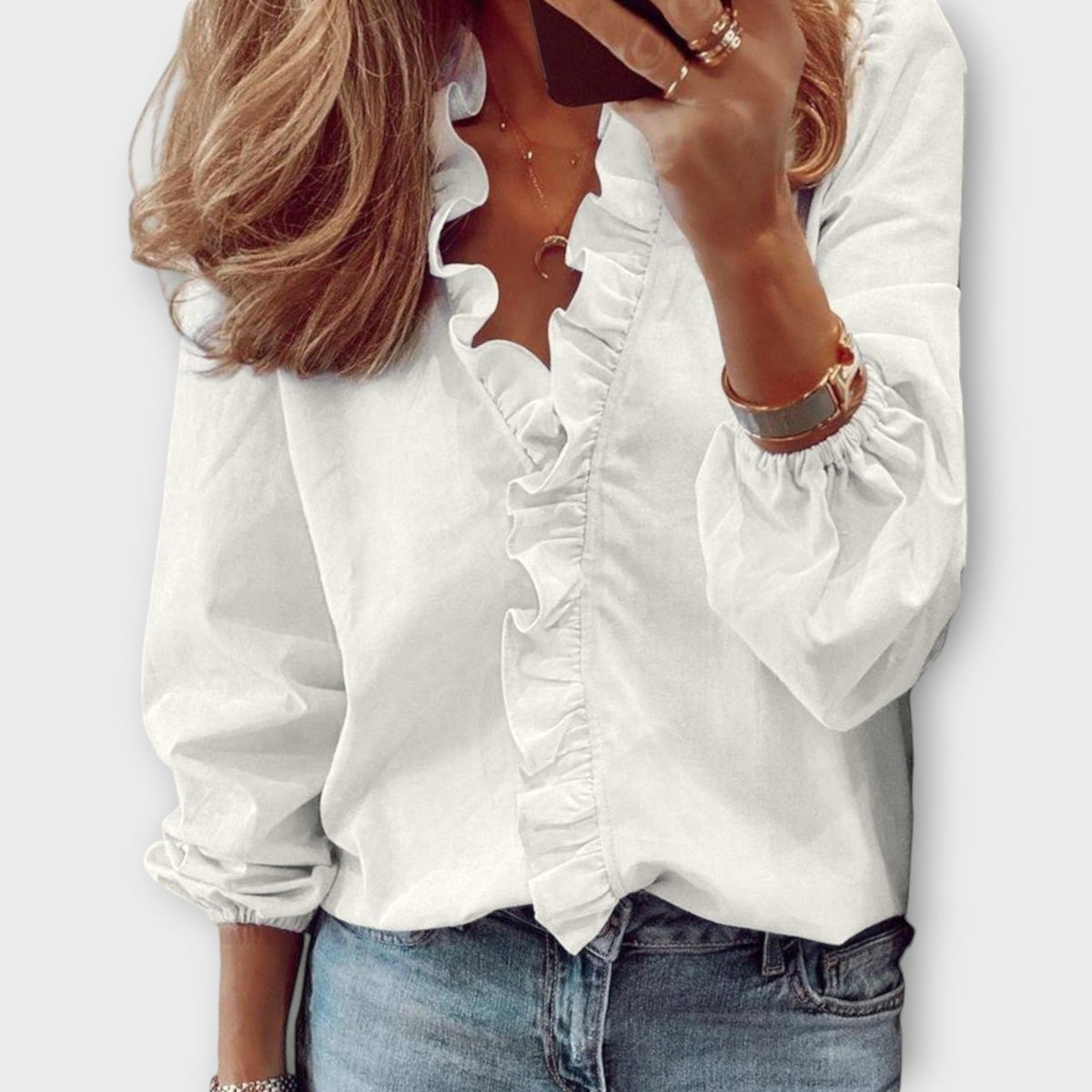 Women's Blouse | Ruffled V-Neck Design