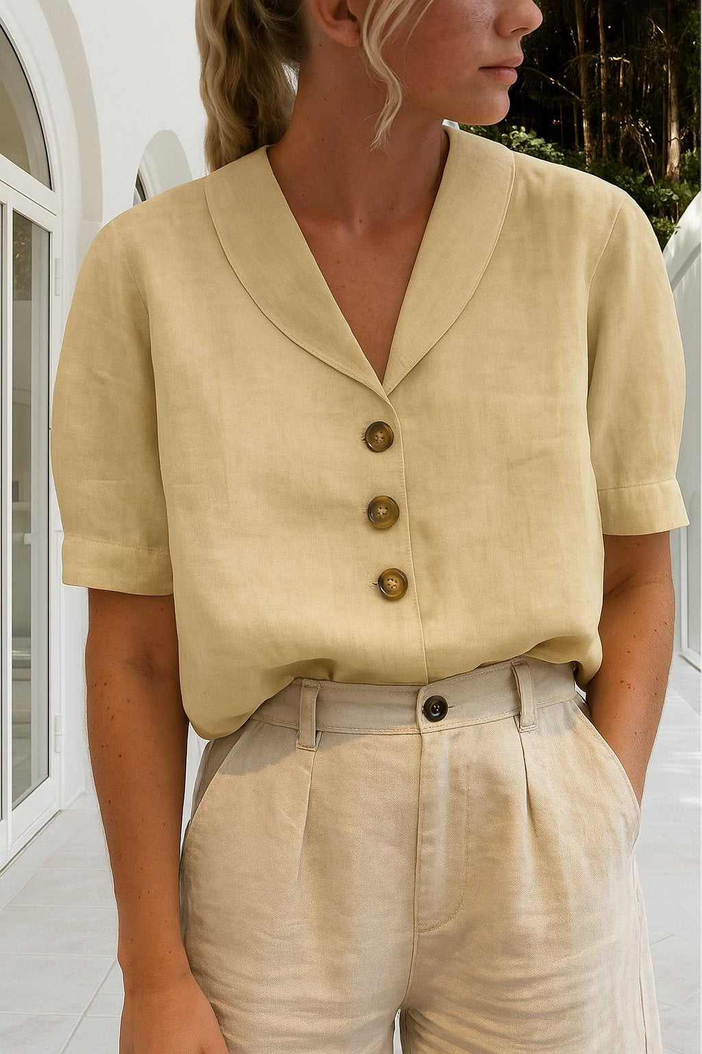Women's Blouse | Shawl Collar Button Front