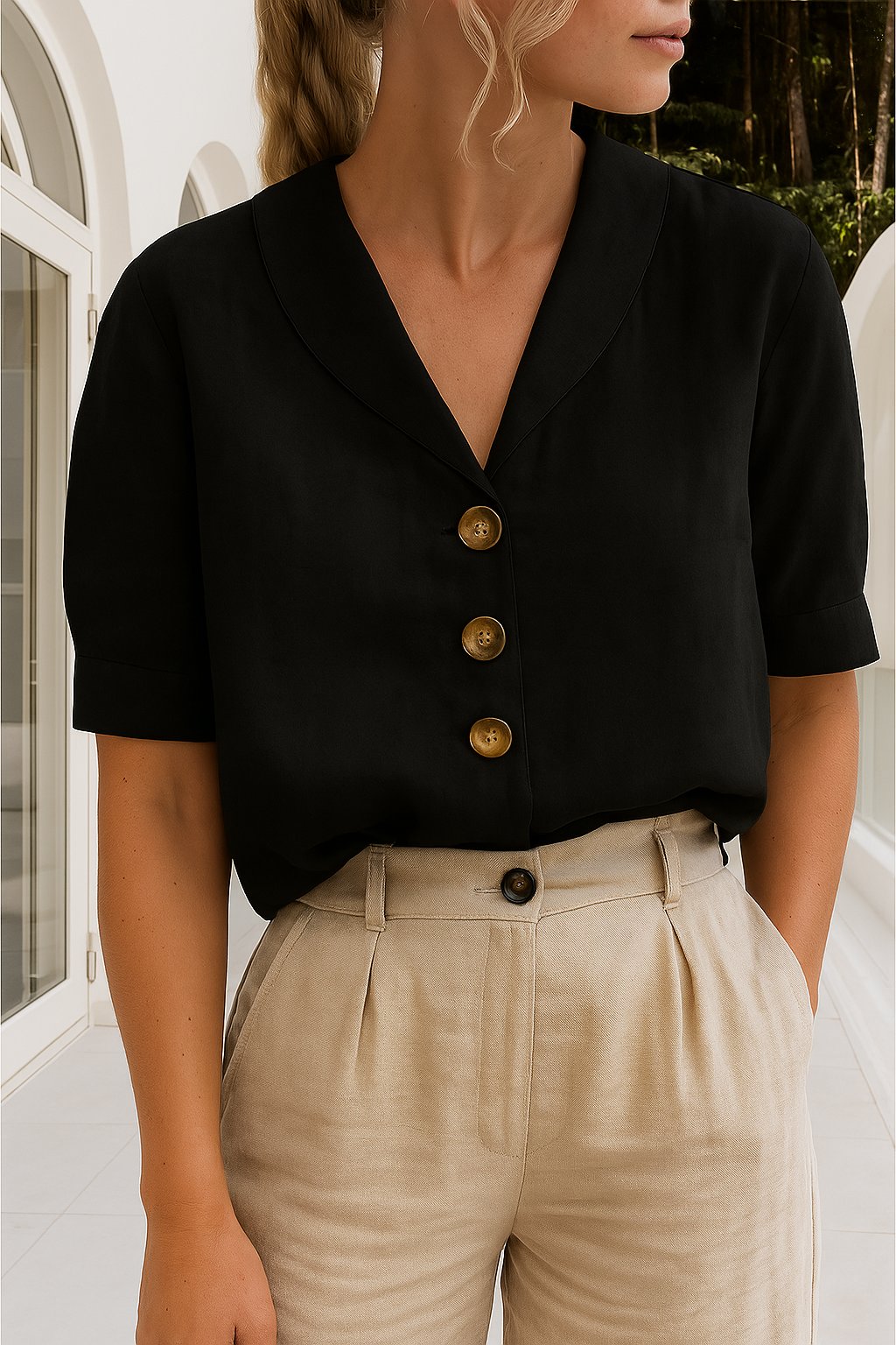 Women's Blouse | Shawl Collar Button Front