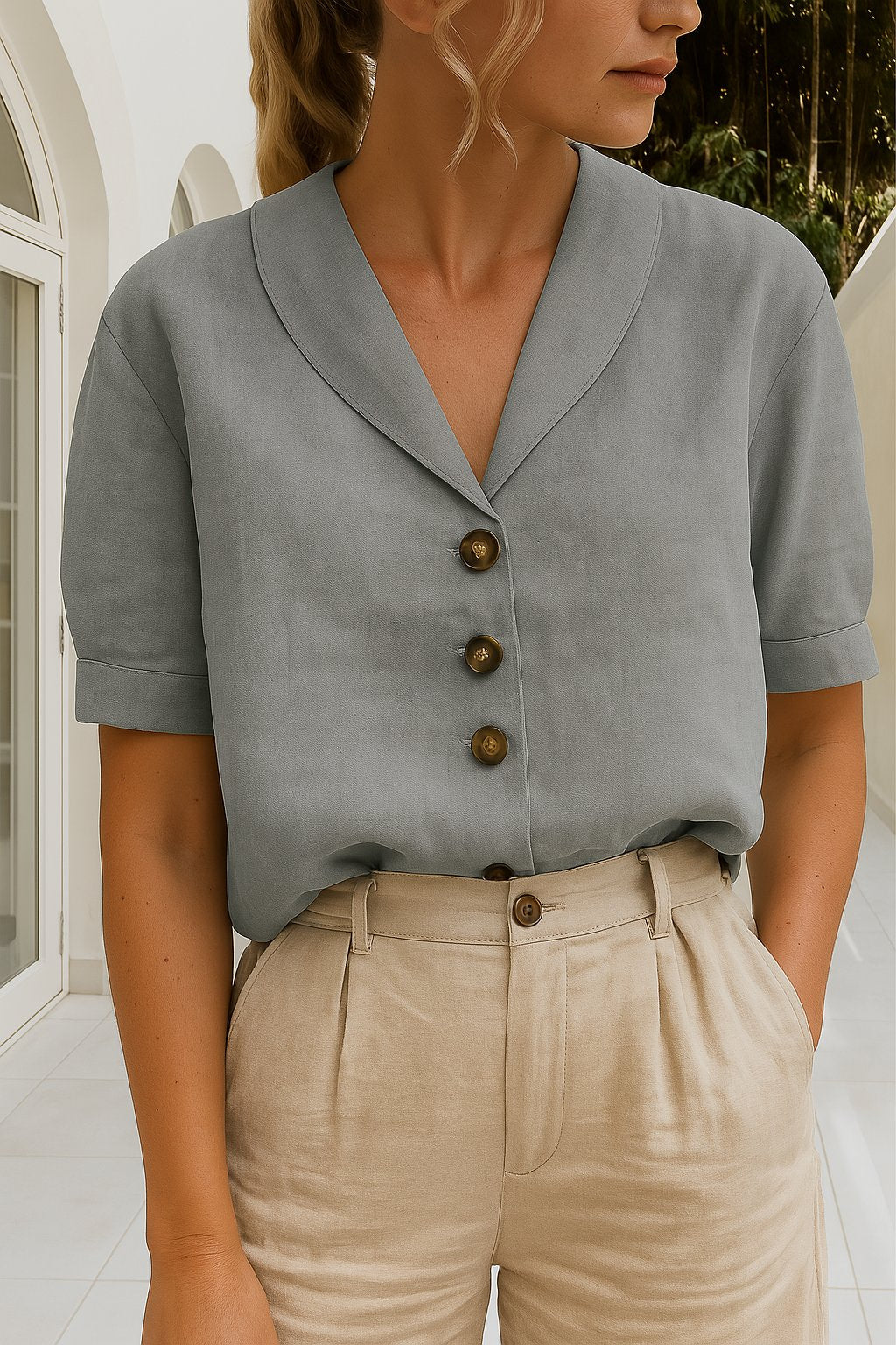 Women's Blouse | Shawl Collar Button Front