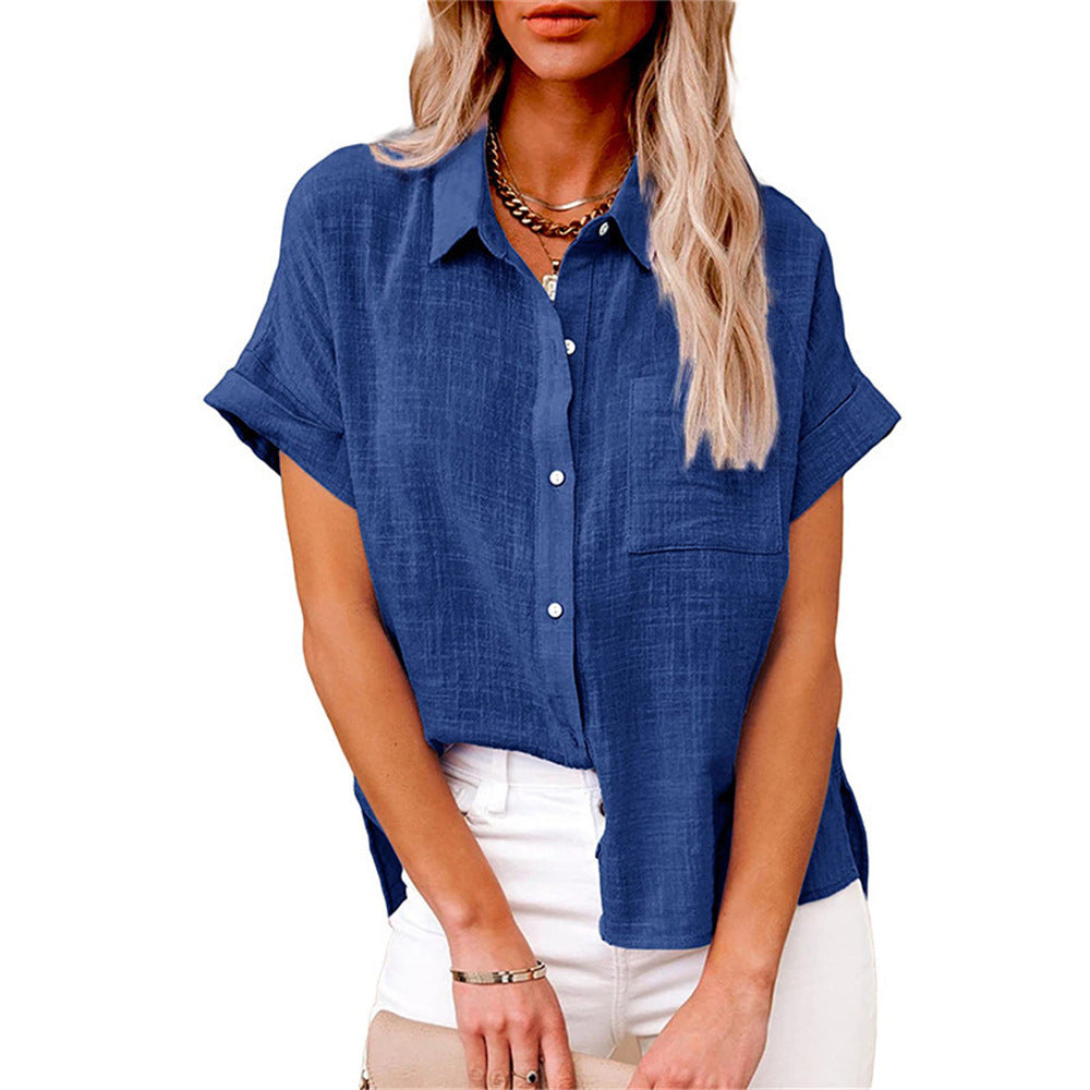 Women's Blouse | Short Sleeve Button-Down with Collar & Chest Pocket