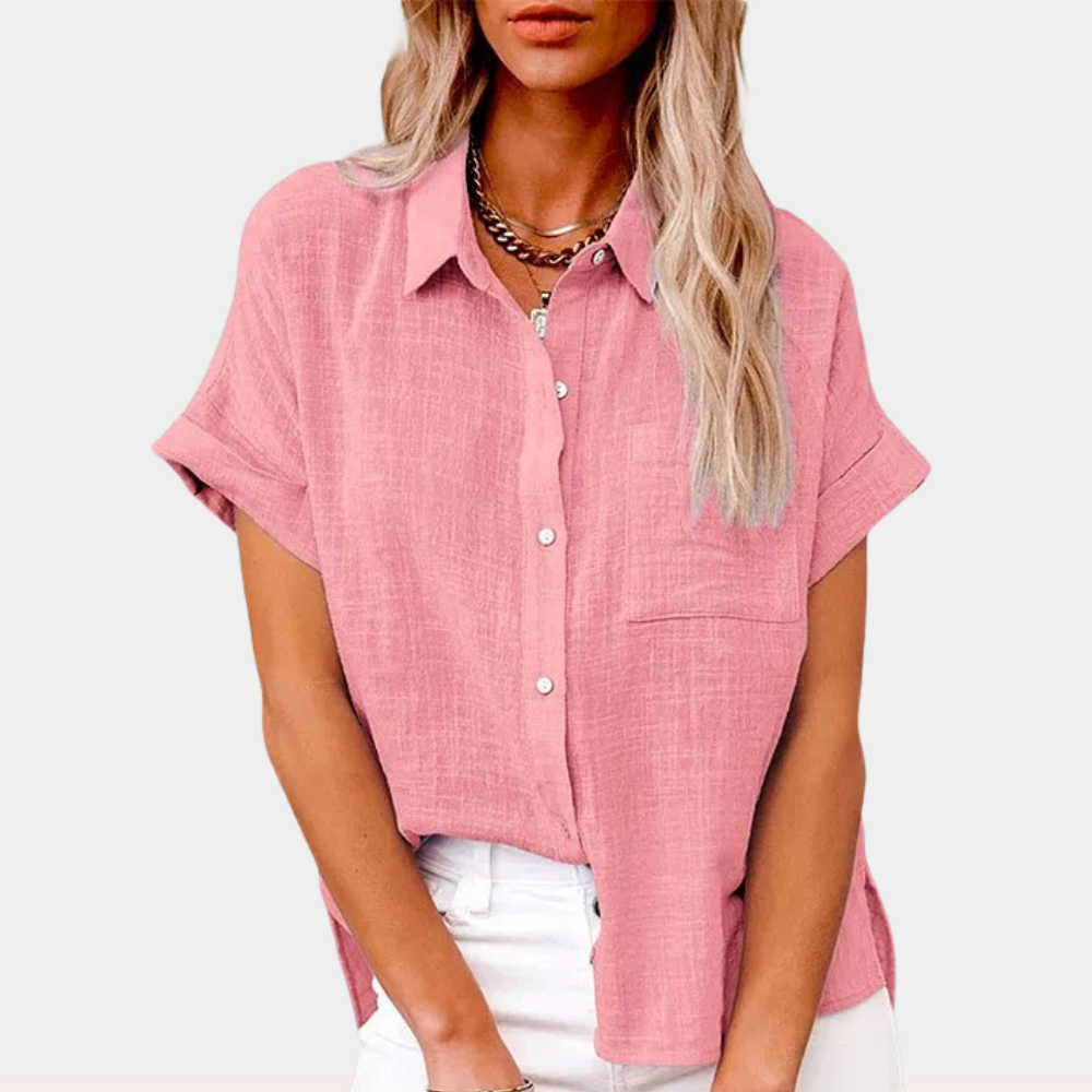 Women's Blouse | Short Sleeve Button-Down with Collar & Chest Pocket