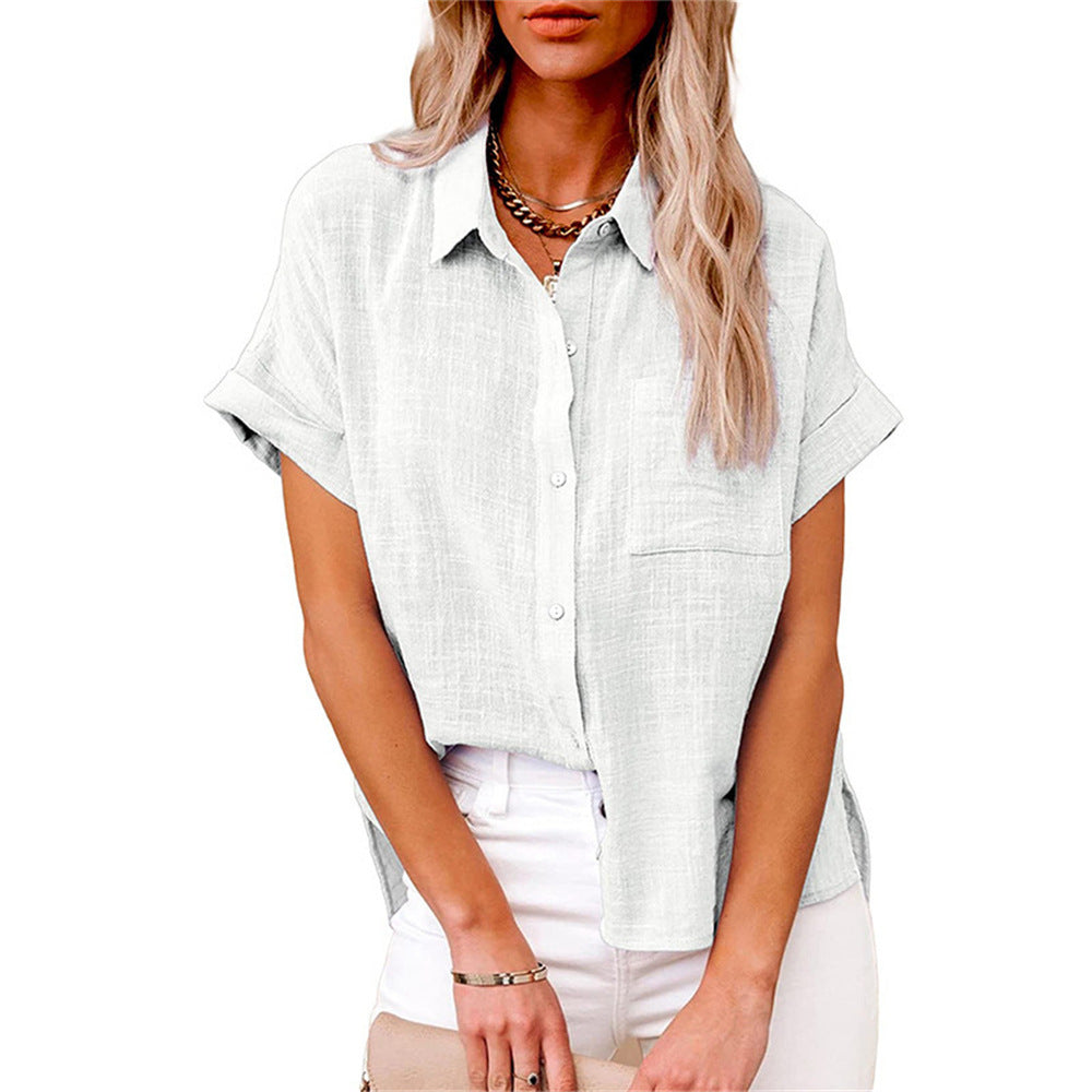 Women's Blouse | Short Sleeve Button-Down with Collar & Chest Pocket