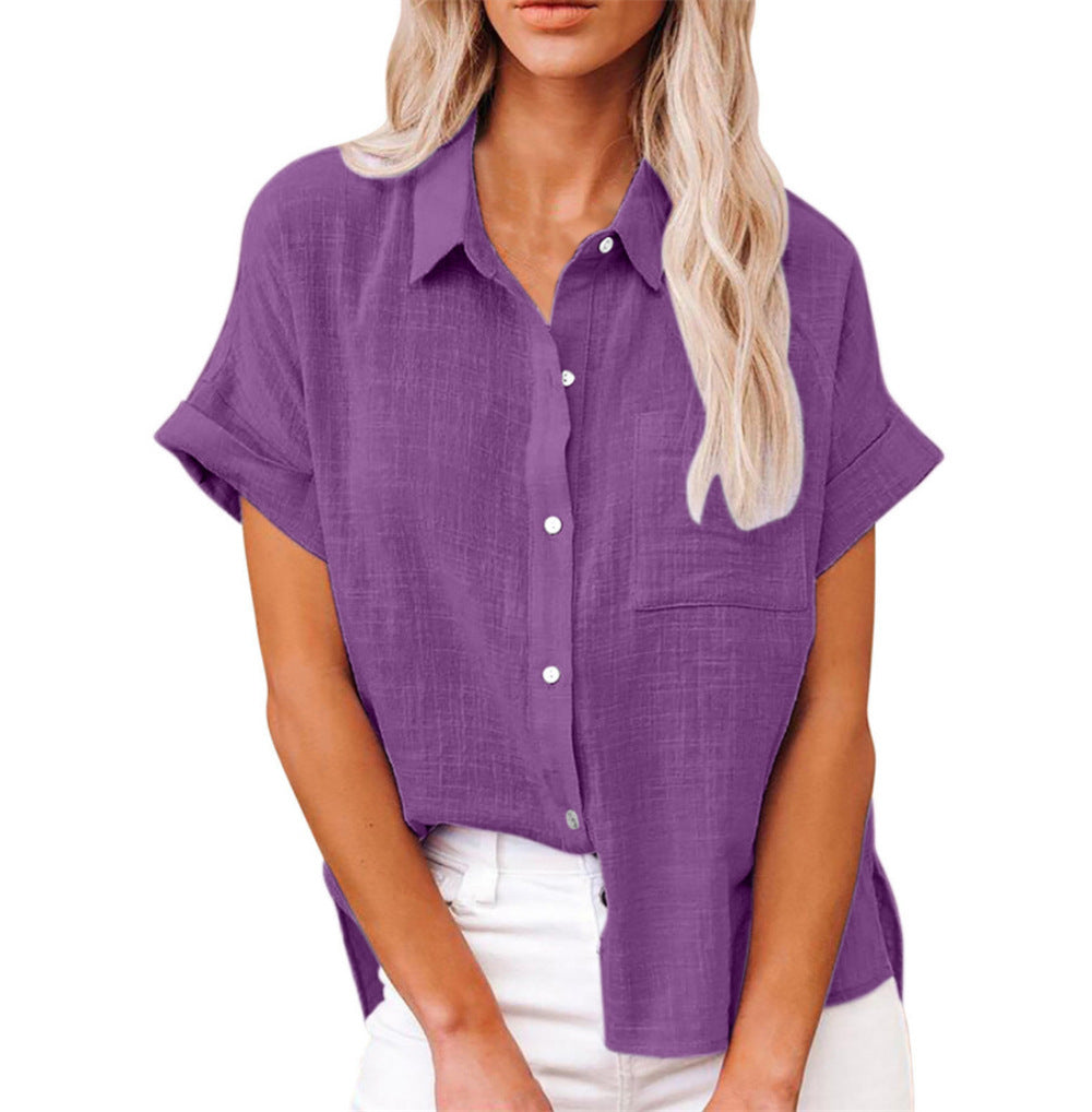 Women's Blouse | Short Sleeve Button-Down with Collar & Chest Pocket
