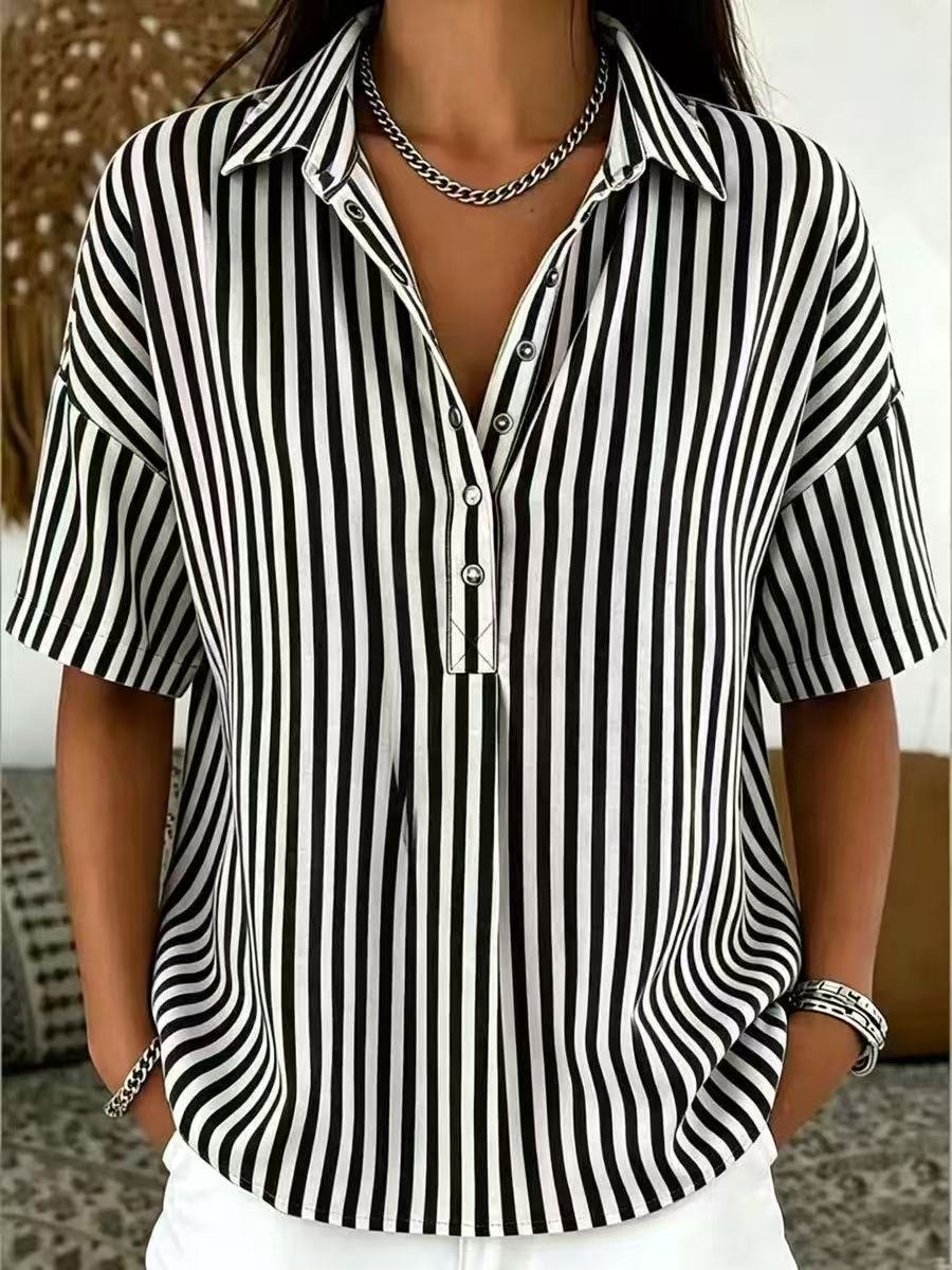 Women's Blouse | Vertical Stripe Half-Button