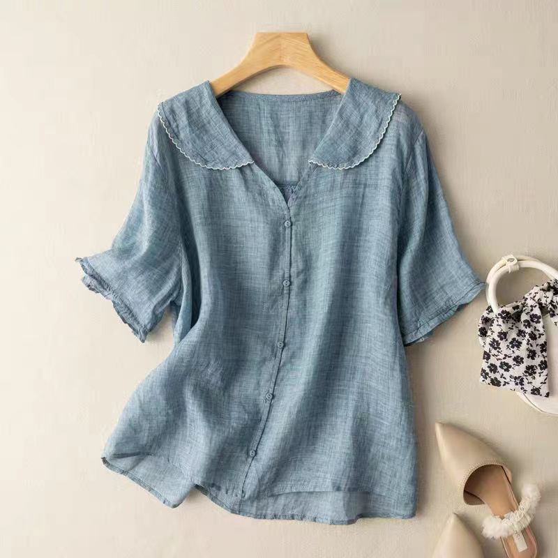 Women's Blouse | Vintage Scalloped Collar & Relaxed Elegant Fit