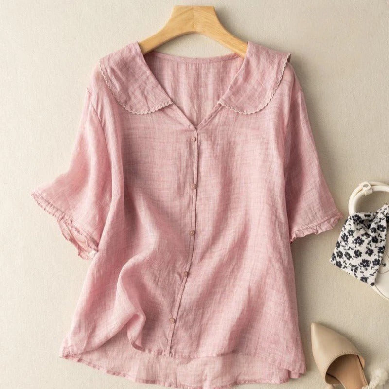 Women's Blouse | Vintage Scalloped Collar & Relaxed Elegant Fit