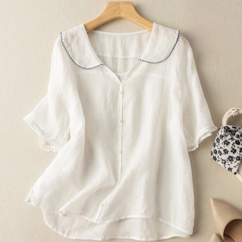 Women's Blouse | Vintage Scalloped Collar & Relaxed Elegant Fit