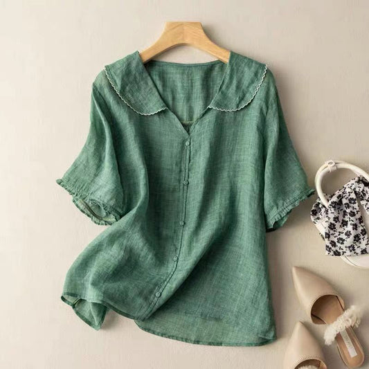 Women's Blouse | Vintage Scalloped Collar & Relaxed Elegant Fit