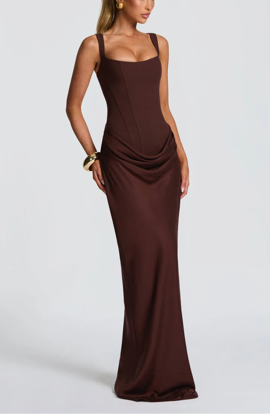 Women's Bodycon Maxi Dress | Corset Bodice & Draped Evening Silhouette