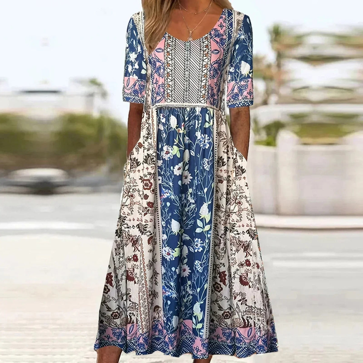Women's Boho Midi Dress | Vintage Ethnic Print & Relaxed Summer Style