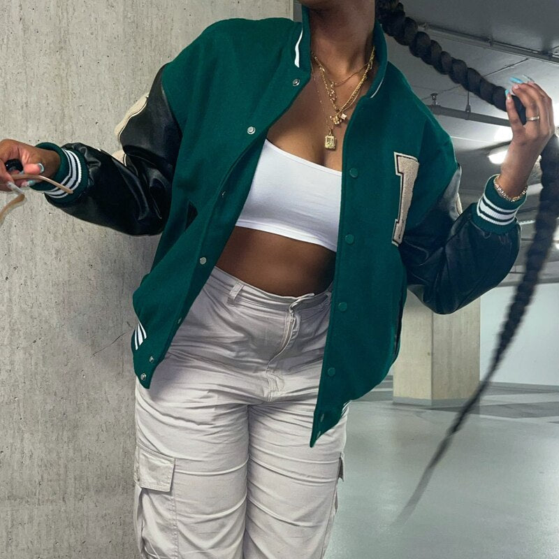 Women's Bomber Jacket | Oversized Varsity Patch Design 2