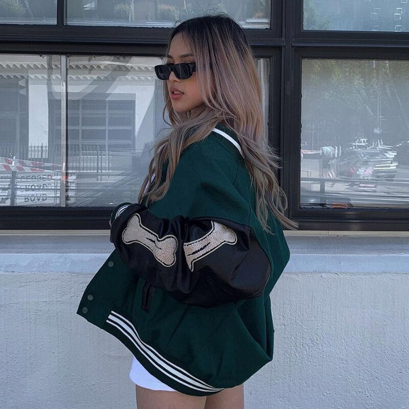Women's Bomber Jacket | Oversized Varsity Patch Design 3