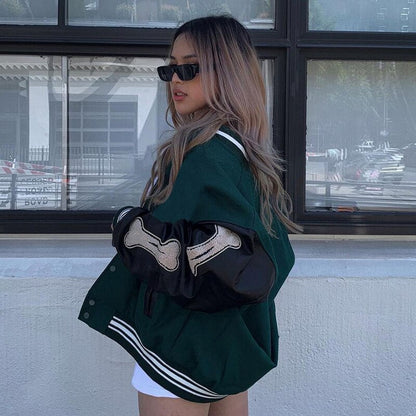 Women's Bomber Jacket | Oversized Varsity Patch Design 3