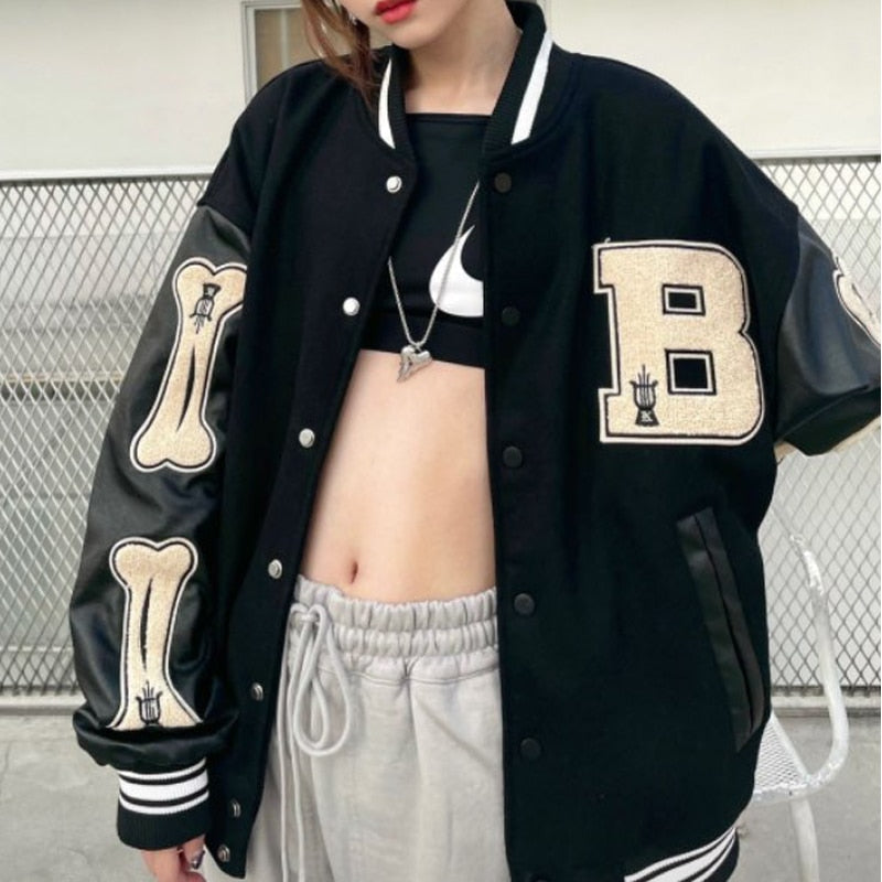 Women's Bomber Jacket | Oversized Varsity Patch Design 4
