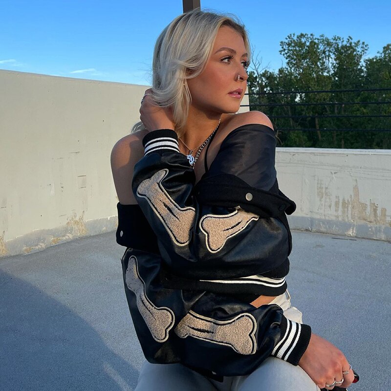 Women's Bomber Jacket | Oversized Varsity Patch Design 5