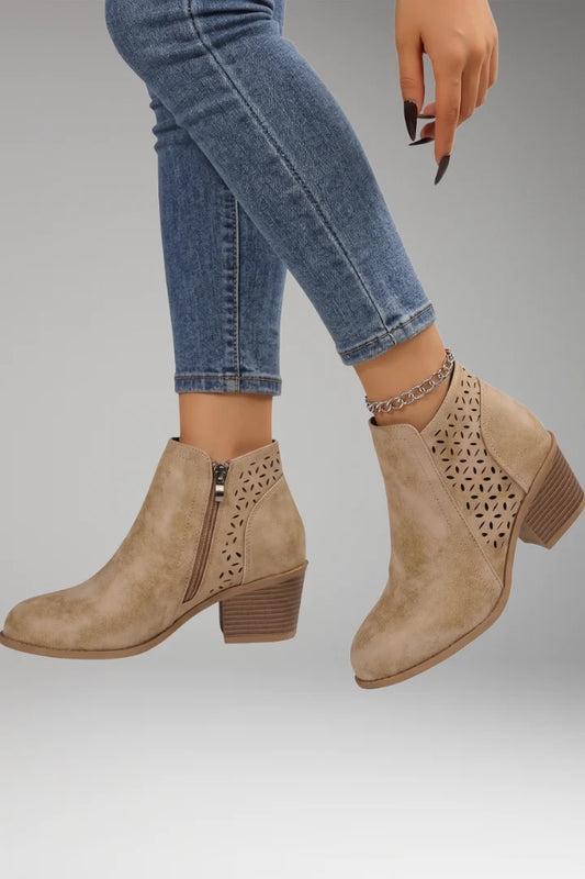 Women's Boots | Perforated Block Heel
