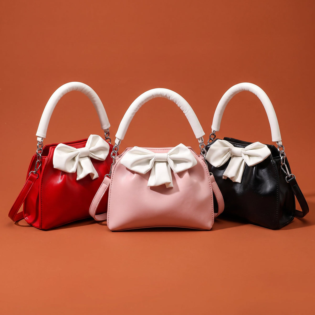 Women's Bow Handbag Crossbody Strap Padded Handle Chain