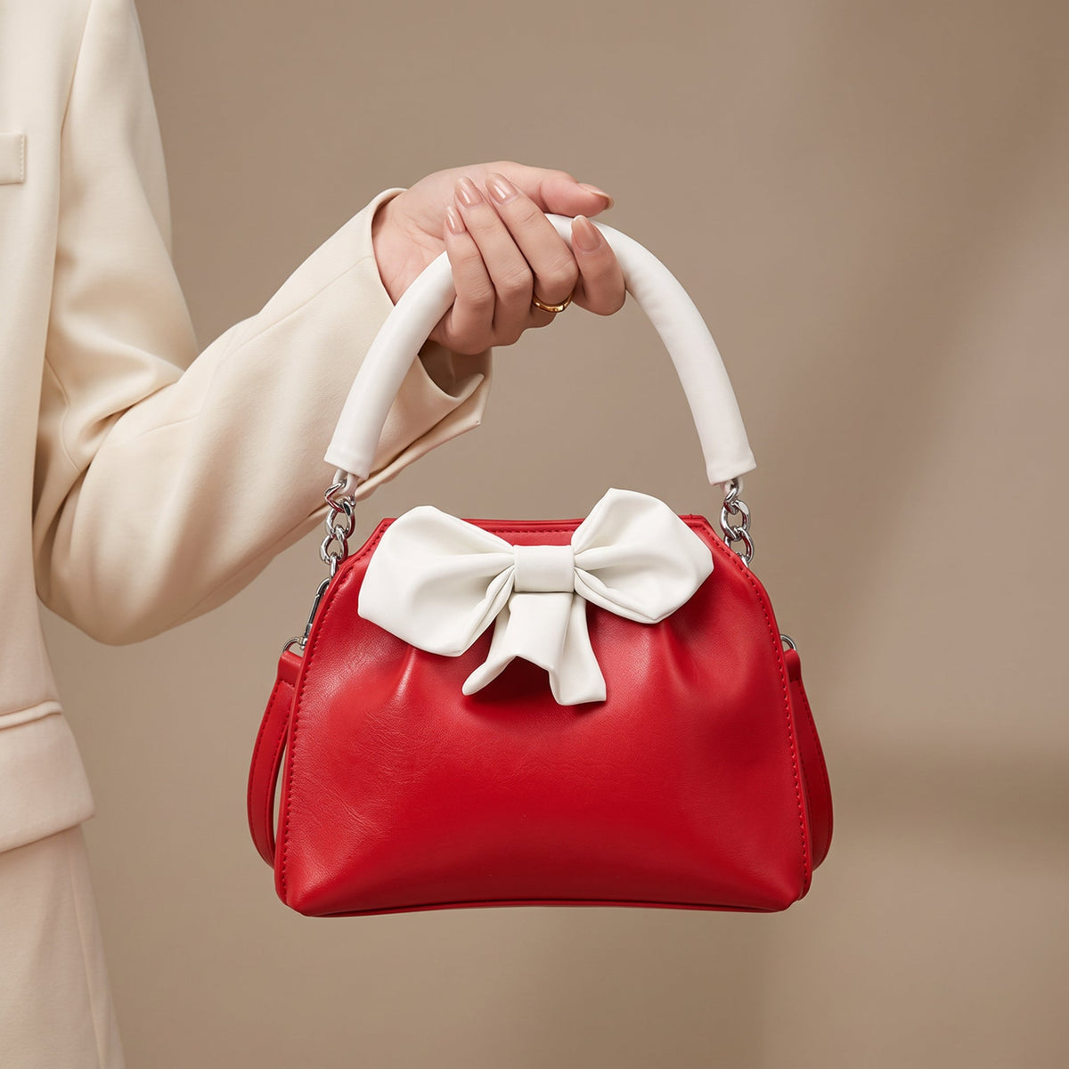 Women's Bow Handbag Crossbody Strap Padded Handle Chain