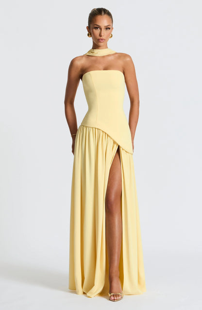 Women's Bustier Maxi Dress | Corset Fit & Scarf Detail with High Leg Slit
