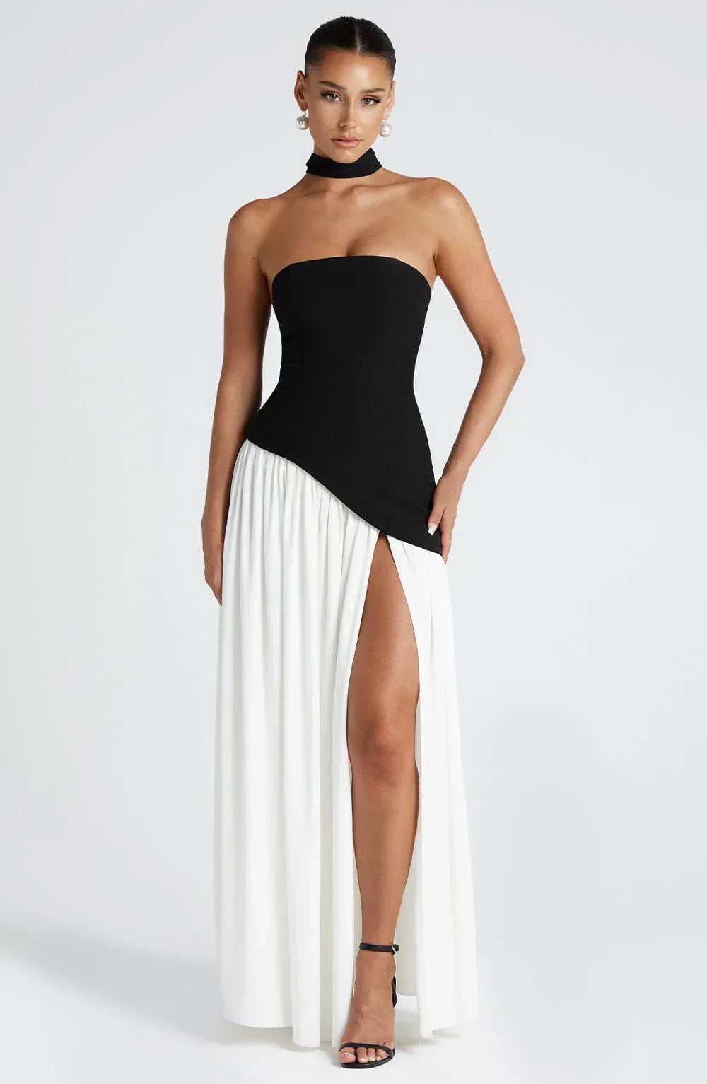 Women's Bustier Maxi Dress | Corset Fit & Scarf Detail with High Leg Slit