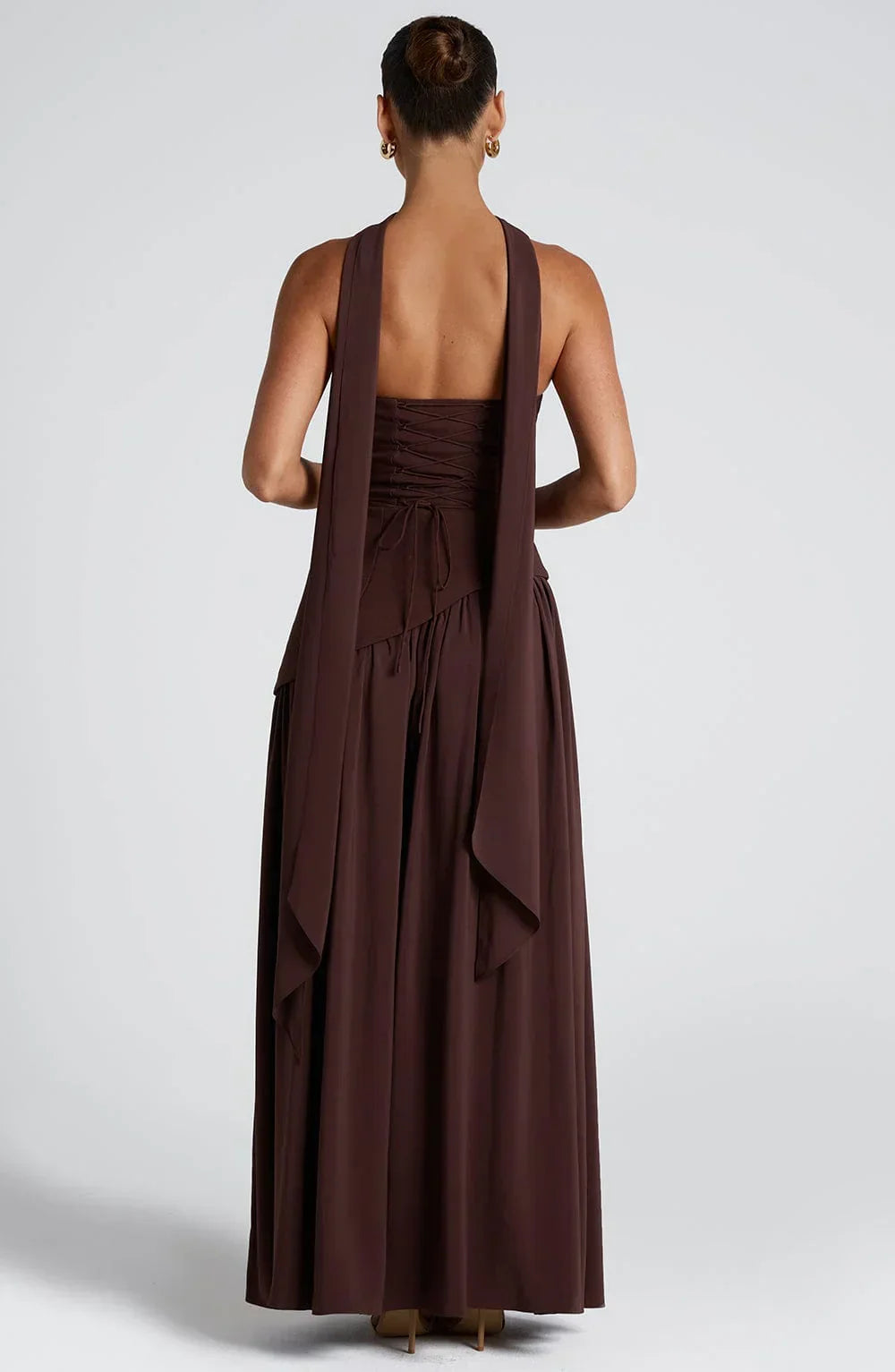 Women's Bustier Maxi Dress | Corset Fit & Scarf Detail with High Leg Slit