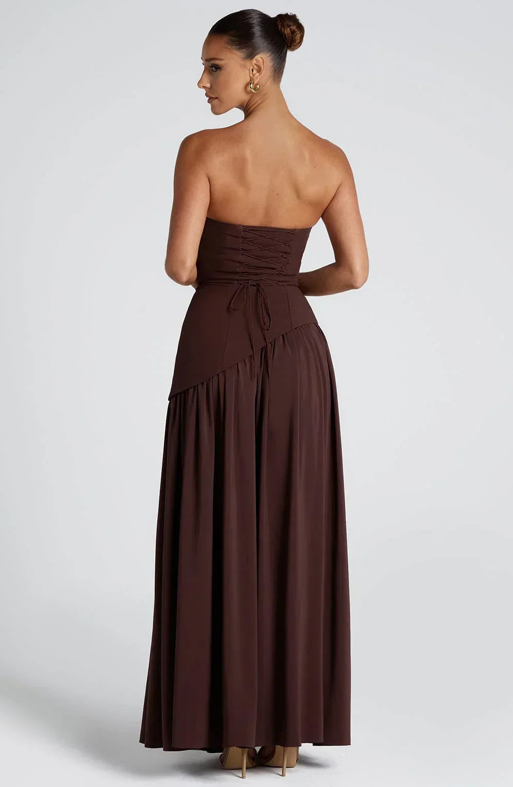 Women's Bustier Maxi Dress | Corset Fit & Scarf Detail with High Leg Slit