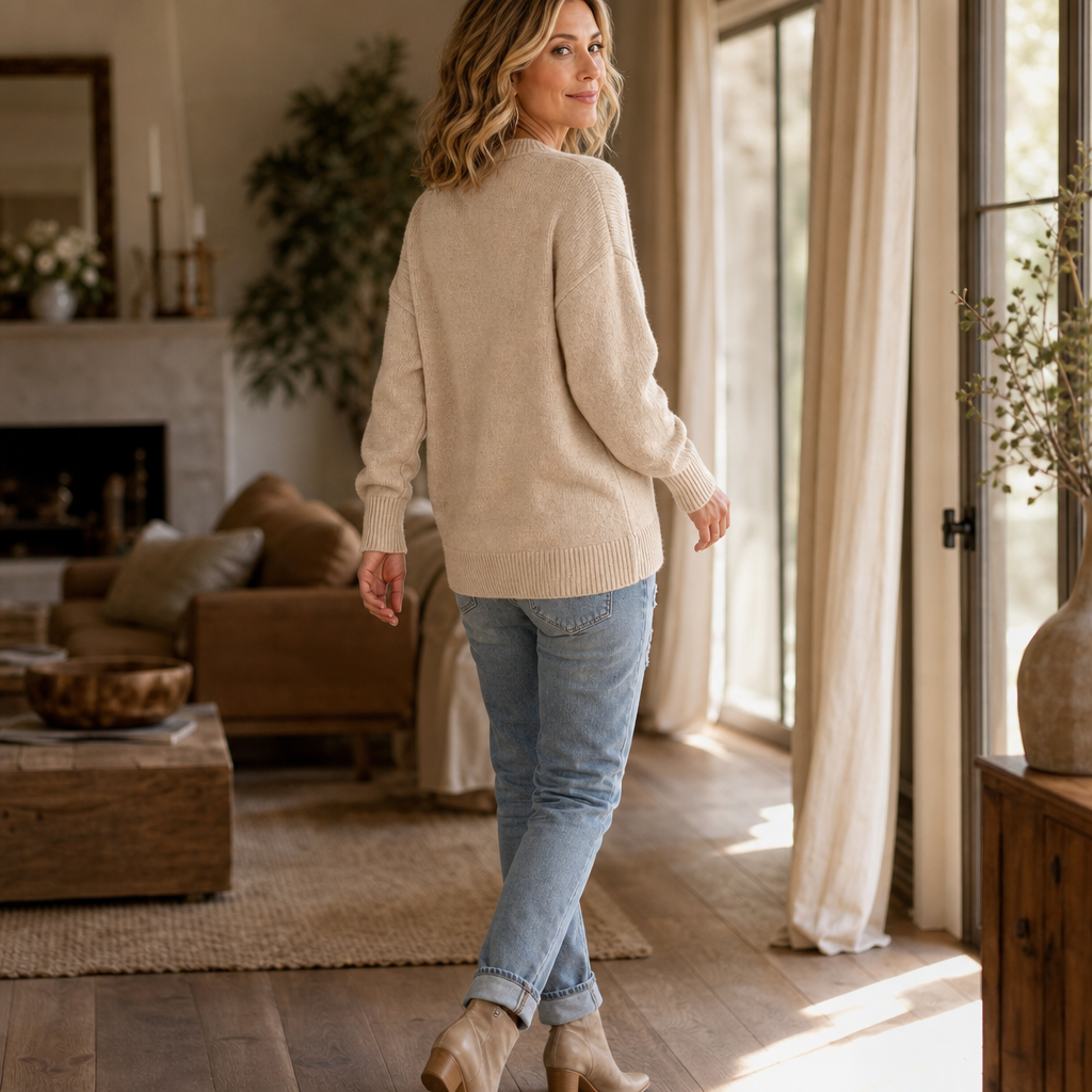 Women's Button-Front Knit Sweater | Braided Cord Detail