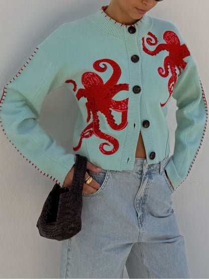 Women's Cardigan | Graphic Print & Button Front