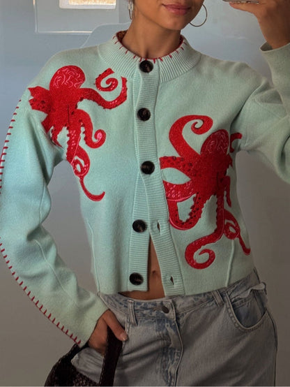 Women's Cardigan | Graphic Print & Button Front