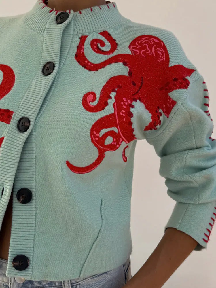 Women's Cardigan | Graphic Print & Button Front