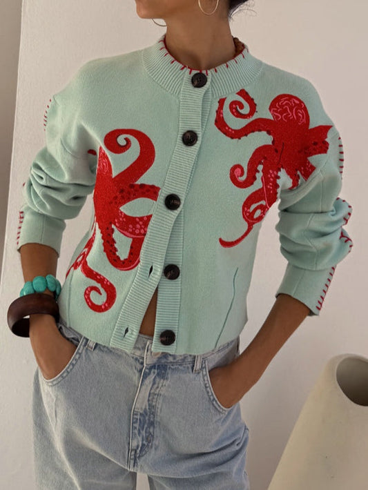Women's Cardigan | Graphic Print & Button Front