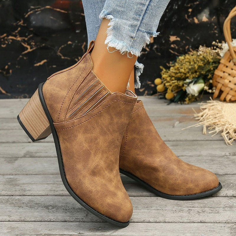 Women's Chelsea Boots Stacked Block Heel Western Style
